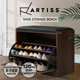 Artiss Shoe Rack Cabinet Bench15 Pairs Walnut Kyla